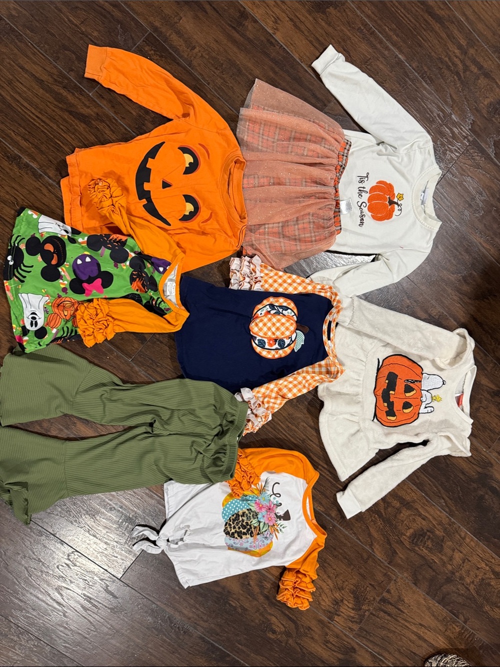 Kids Halloween Pumpkin Costume Tops and Outfit Set - Orange, White, Green